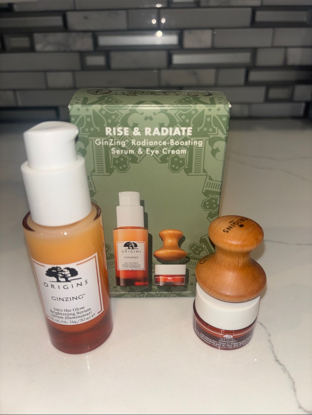 Origins GinZing Rise & Radiate Serum + Eye Cream Set with Eye Tool